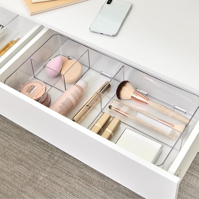 iDesign Interlocking 5-Section Drawer Organizer, Clear | For Kitchen, For Bathroom, For Desk Drawers - Image 6