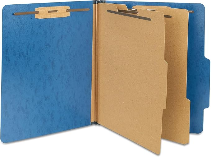 Staples Moisture‑Resistant Classification Folder, Letter Size, 2 Dividers, 2/5‑Cut Top Tab, Navy Blue Pressboard, Durable Construction by Staples