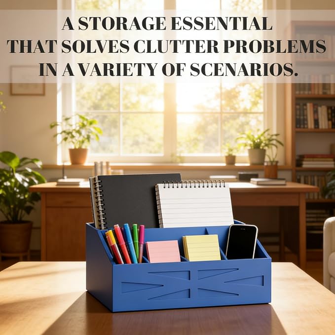Wood Mail Organizer Countertop,Farmhouse Desk and Kitchen Countertop Storage, Letter Sorter, Desk Mail and Bill Organizer, Desktop File and Paper Holder (Blue) - Image 4