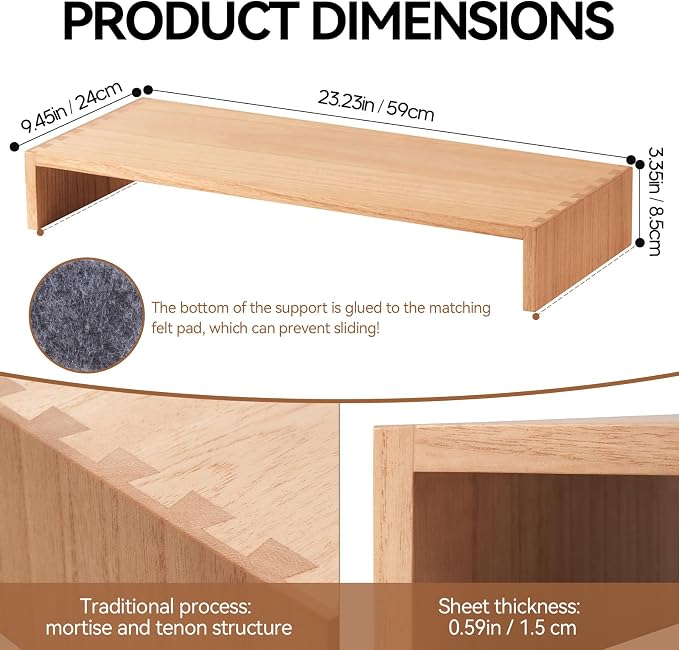 KIRIGEN Wood Monitor Stand Riser for Desk, 23.2 Inch, Natural 59-NA | Desktop Workspace Platforms Stand Fully Assembled for Monitors, Laptops, Small TVs, or Printers - Image 6