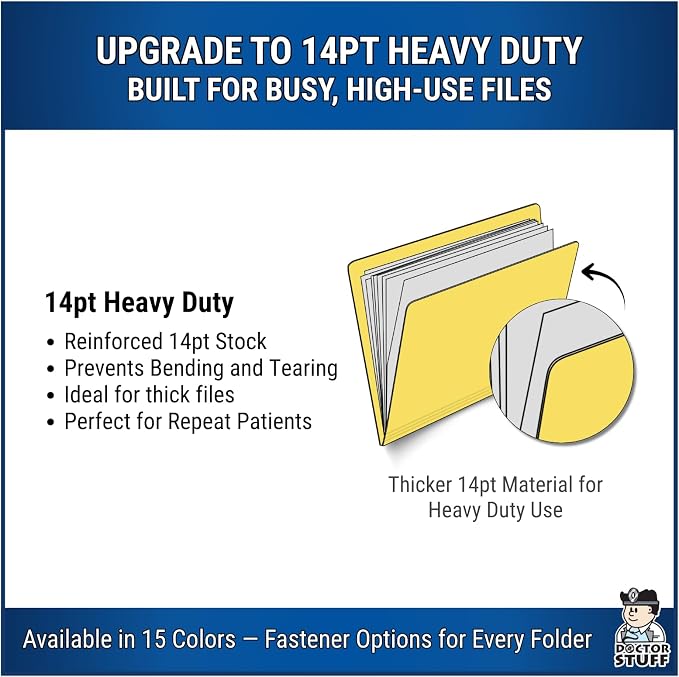 Yellow File Folders, Doctor Stuff, Legal Size Reinforced End Tab Folder with 2" Bonded Fastener on Inside Front and Back, 14 pt Stock, Carton of 250 - Image 4