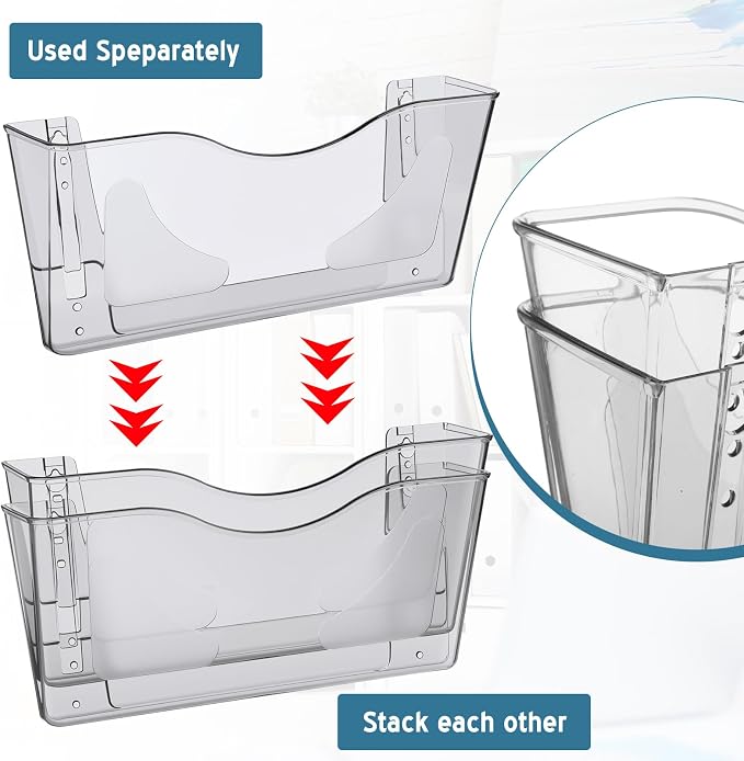 RattanView 10 Pack Acrylic Single Pocket Hanging File Organizer, Plastic Hanging Wall Mount File Holder Wall Pocket Mails Magazines Organizer Mounted Folder Bins for Office, School and Home - Image 3