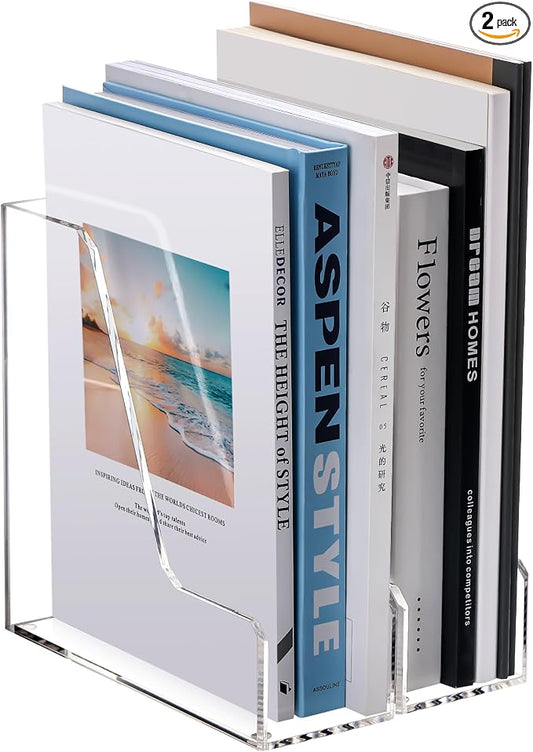 HeZone Acrylic Magazine Rack File Holder Desk Organizers and Storage 2-Pack Small Clear Acrylic Vertical Magazine Holder Book Stand for Office Desk by HeZone