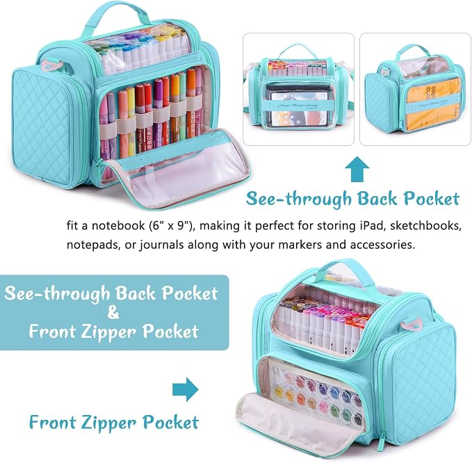Marker Organizer Case Bag for 200-300 Markers – Large Art Supply Storage Bag with Detachable Dividers, Travel Marker Holder for Alcohol Markers, Brush Pens, Colored Pencils & Craft Supplies - Image 3