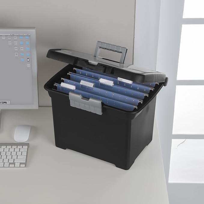 Sterilite Portable File Box, Letter File Storage Bin with Handle, 4 Pack | Heavy-Duty and Stackable Plastic Containers with Latches for Closet, Cabinet, Bedroom, Bathroom and Dorm Room Organization - Image 3