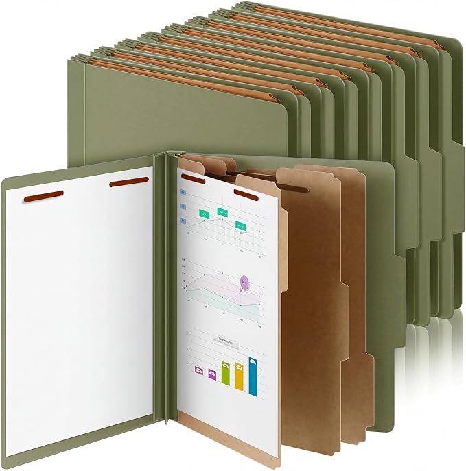 AmazingSpark 24 Pcs Classification Folder Letter Size Bulk 3 Divider Pressboard File Folder with Expansion 2 Prong Fastener Heavy Duty Office File Organizer for School Medical Document(Hunter Green) by Unknown