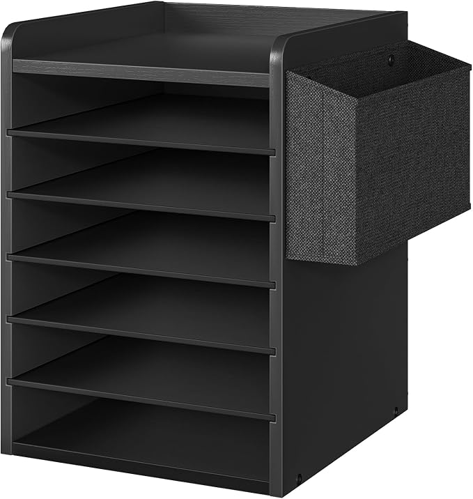 HOOBRO Adjustable Countertop Mail Sorter, 6 Tier Wooden Paper Organizer, Vertical Literature Organizer with Side Storage, Office Mailbox Cubbies, Classroom Mailbox, for Home, Office, Black BB34WF01 by HOOBRO