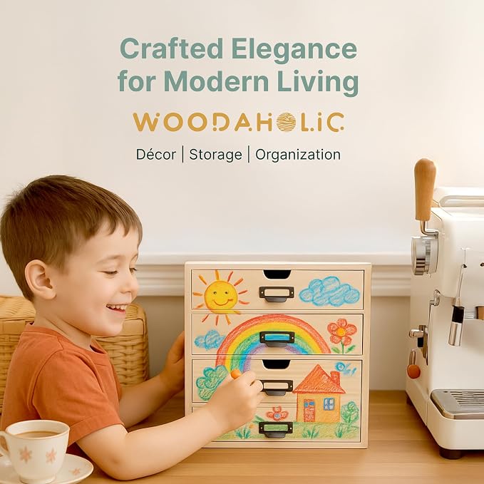 DIY Wooden Desk Organizer with Drawers – Unfinished 4-Drawer Desktop Storage Box – Personalizable Wood Desk Organizer for Crafts, Office, or Home – Compact Wooden Storage Drawers Ready to Decorate - Image 8