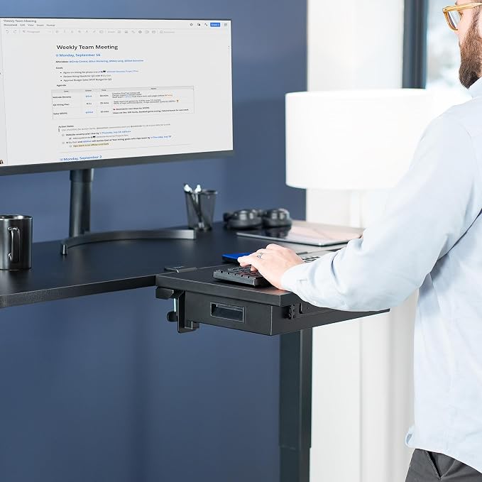 VIVO Black Clamp-on 24 x 14 in Desk Extender, DESK-EXT24D | Premium, Built-in Storage Drawer, Keyboard Tray, Side Table Extension Office Organizer - Image 8