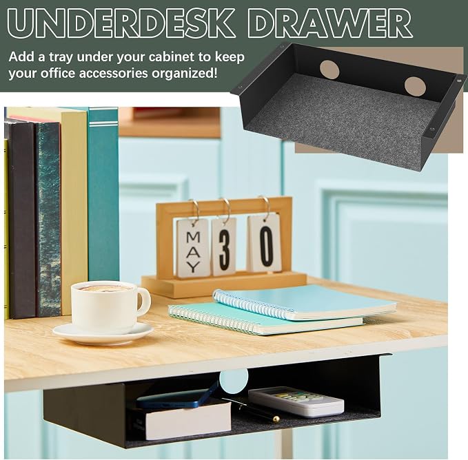 Yaocom 2 Pack Under Desk Hanging Shelf, Carbon Steel Storage Tray with Mute Felt Sheets, Mount Shelves Organizer for Office Home Workstation Gaming Desk Stand up(13x8x2.8 in/Storage Shelf,Black) - Image 5