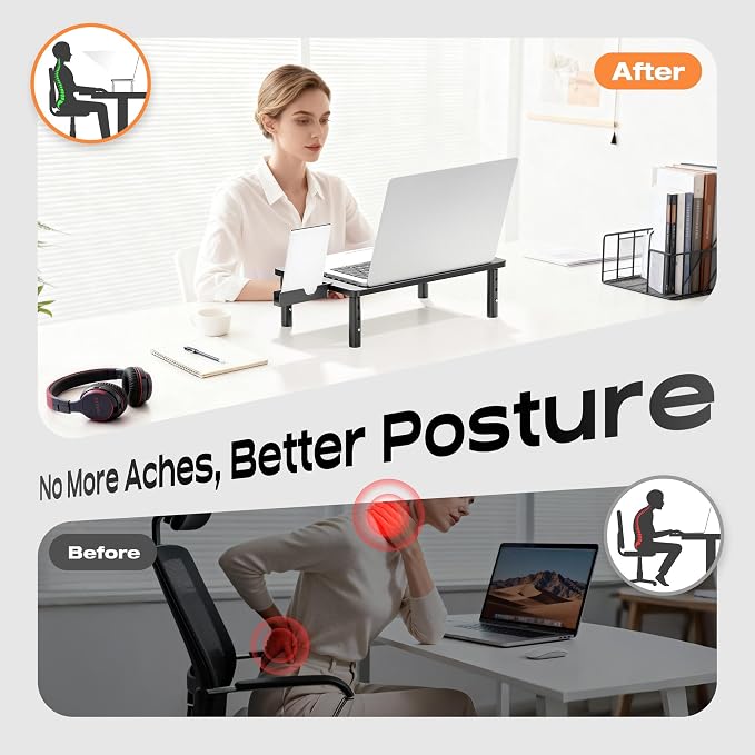 Computer Monitor Stand Riser for Desk, 3 Height Adjustable PC Laptop TV Desktop Monitor Stand Shelf, Metal Printer Table with Phone Holder, Stand Riser for Desk, Office Desk Organizers and Accessories, 1 Pack - Image 4