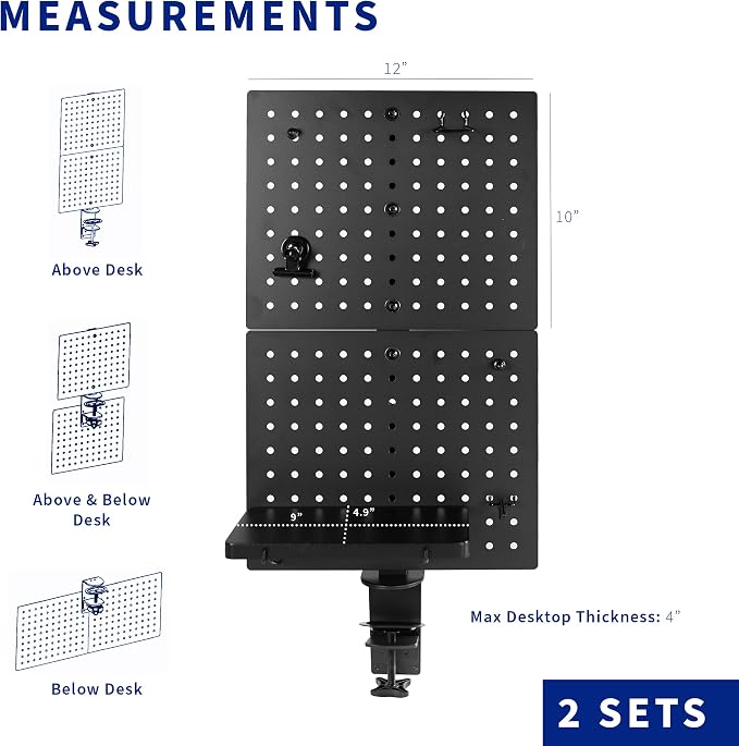 VIVO Black Clamp-on 20 x 24 inch Desk Pegboard, PP-DK24B | Steel Privacy Panel, Magnetic Peg Board, Office Accessory Organizer, Above or Under Desk Placement - Image 3