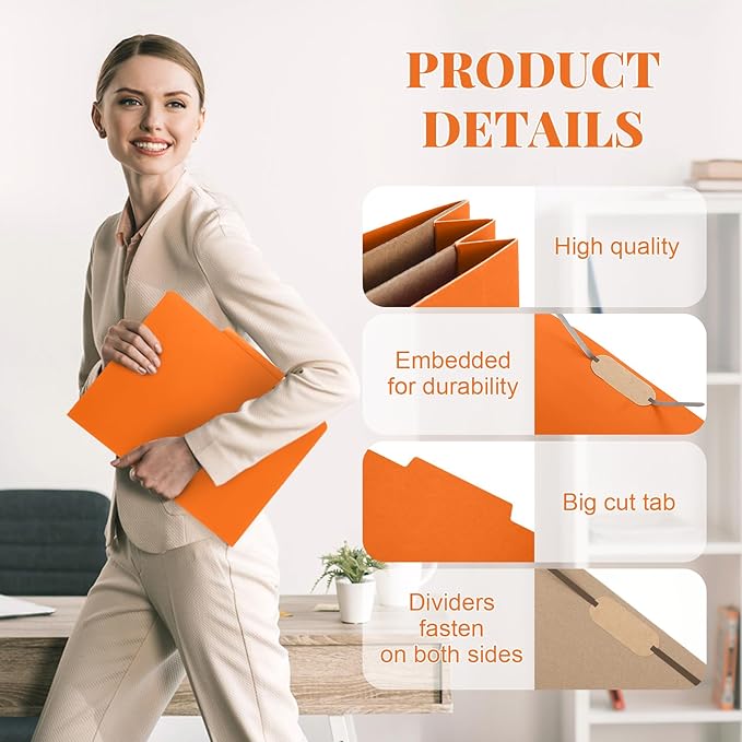 36 Pcs Skyygemm Classification Folder Letter Size, 2 Pocket File,Orange | Back to School Supplies, File Organizer with Fastener, Expanding File Organizer Bulk for Office Employee, Staff, Teacher - Image 4