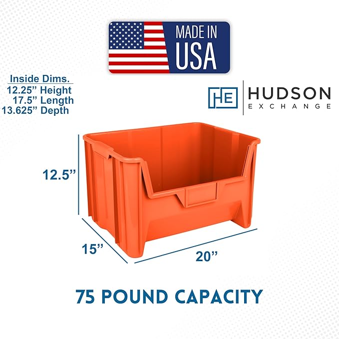 HE HUDSON EXCHANGE 20" x 15" x 12.5" (54 Pack) Plastic Giant Stackable Hopper Bin, Orange - Image 2
