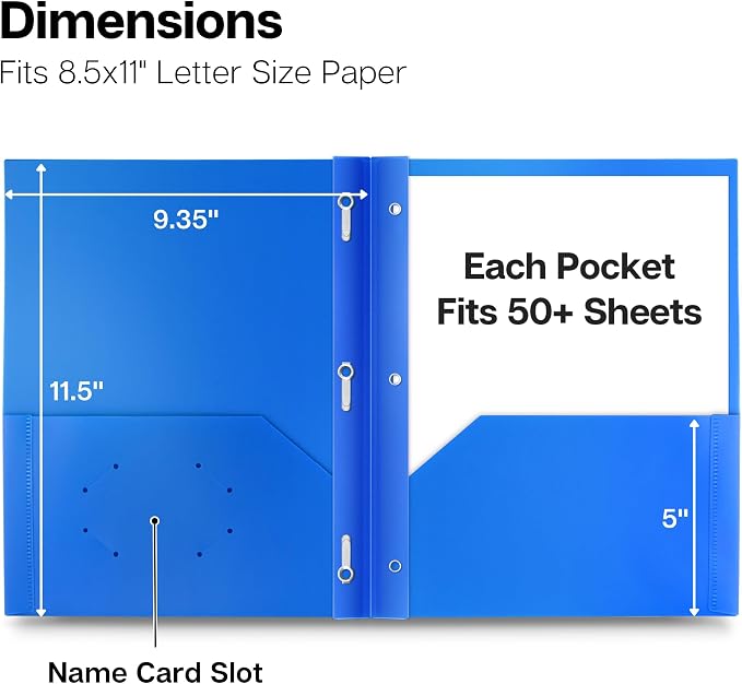 Dunwell Plastic 2 Pocket Folders with 3 Prongs, (48 Pack, Assorted Colors), 3-Clasp Folders with Fasteners, Tear-Resistant, Long Lasting Acid-Free Poly, Includes Labels - Image 2