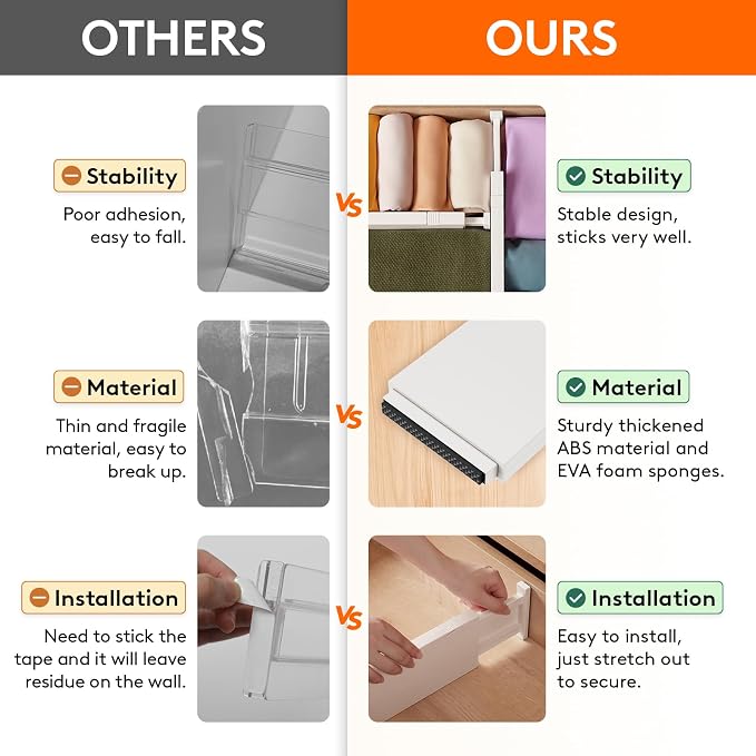 Lifewit 4" High Upgrade Drawer Divider, Adjustable Drawer Organizer Clothes | 20 Pack 11-17" Expandable Beige Plastic Drawer Separator for Dresser, Kitchen, Closet, Nursery, Office Organization & Storage - Image 4