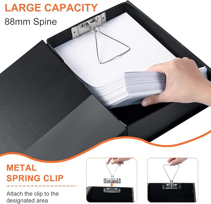 Storage File Boxes 4 Pack, Foldable File Box with Clip, 88mm Spine, Black | Archives Cases with Magnetic Closure, Plastic Document File Organizer Storage - Image 3