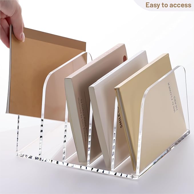 YUXUN Clear Acrylic Desktop File Sorter Organizer,Upright File Organizer, 5-Section Bookshelf for Home Office & Classroom - Image 4