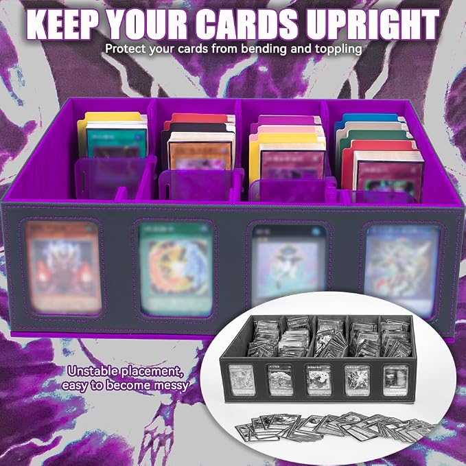 4-Row 3000+ Trading Card Storage Box for MTG, Card Deck Box with Snap-fit Design, 4 Card Sleeves, 8 Stoppers, 24 Dividers (4-Rows Black-Purple) - Image 6