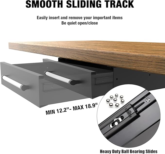 UNITEDPOWER Under Desk Drawer Storage, Pull-Out Office Hidden Counter Drawer, Metal Sliding Organizer Mount Below Table, Optional Bracket Height, Black - Image 4