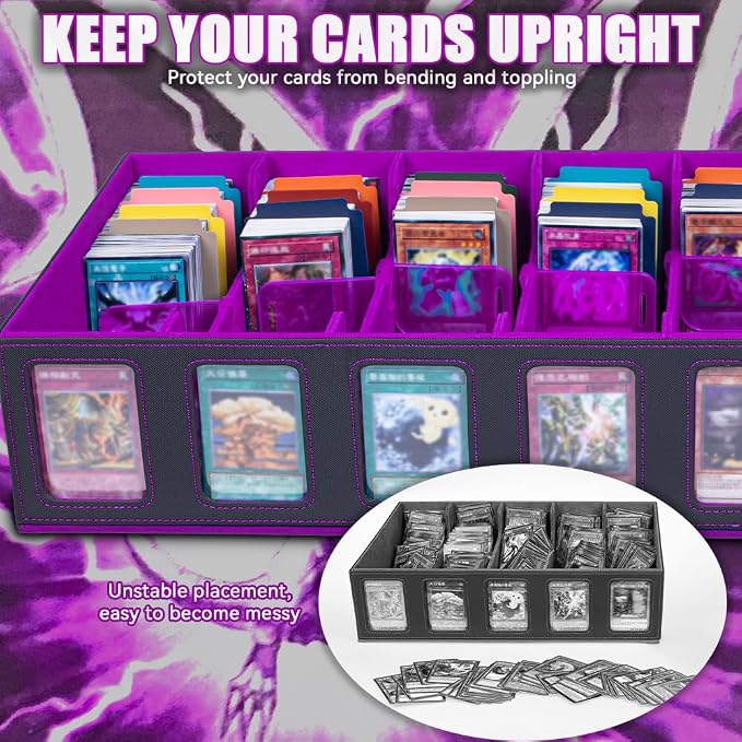 5-Row 3900+ Trading Card Storage Box for MTG, Card Deck Box with Snap-fit Design, 5 Card Sleeves, 10 Stoppers, 80 Dividers and 1 Dice Tray (Black-Purple) - Image 6
