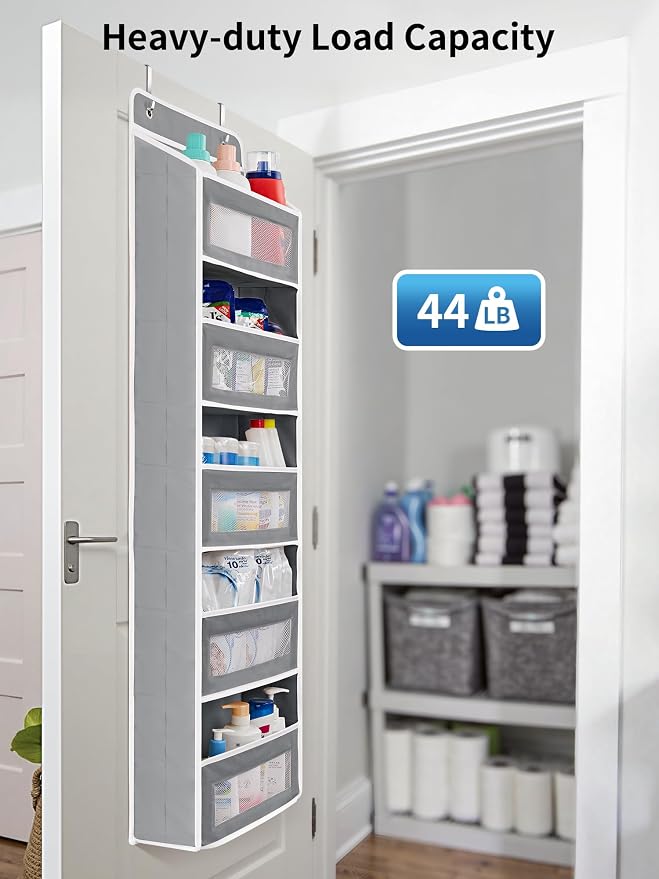 JARLINK Over the Door Organizer for Pantry, Bathroom, 5 Shelf Grey, 2 Pack | Anti-Tilt Design, 44 lb Load Capacity, Hanging Door Organizer with 5 Large Capacity Pockets, Behind Door Storage for Nursery - Image 6