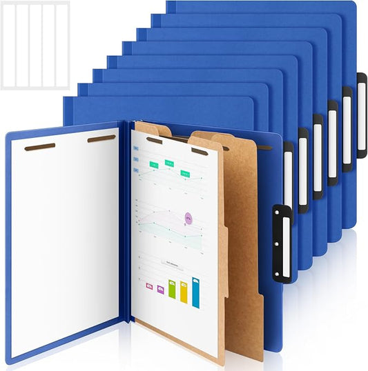 Henoyso 12 Pcs Letter Size Classification Folders 2 Divider, 1/3-cut Metal Tab, File Folder with 3'' Expansion, 2 Prong Fastener, 60 Labels, Heavy Duty File Folder for Office School Medical by Henoyso