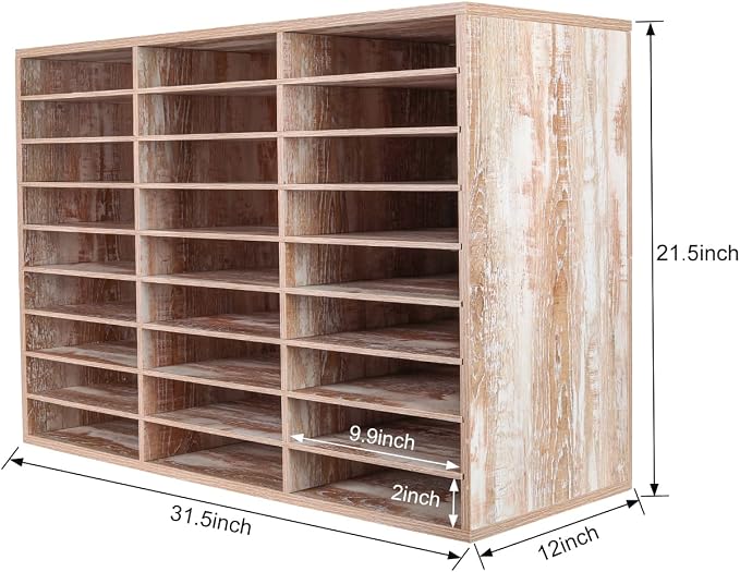 Mail Sorter, Wood Literature Organizer, Student Mailbox for Classroom, Desktop Bill Paper Organizer for Office Home School, 27 Compartments, Retro White - Image 3