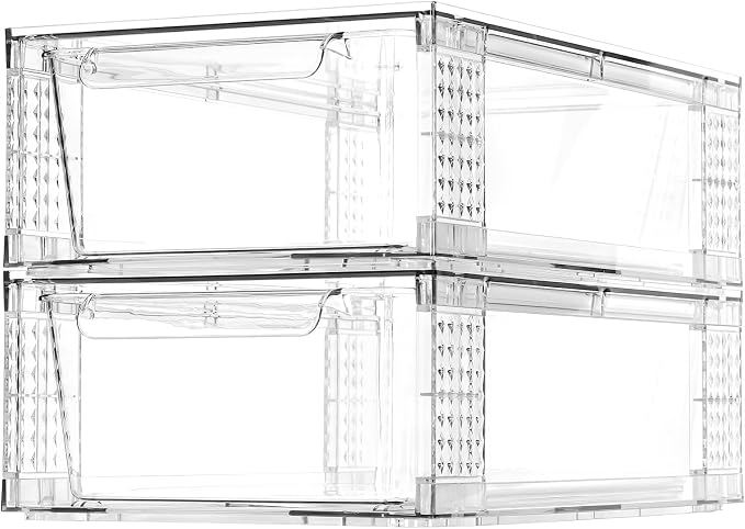 4 Pack Clear Stackable Storage Drawers, 3.95" H Easily Assemble Acrylic Organizer Bins - Multi-Use for Make up, Closet, Pantry, Bathroom, Medicine, Kitchen Cabinet & Undersink Organization - Image 7