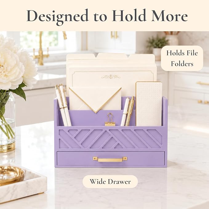 BLU MONACO | Wooden Mail Organizer Countertop with Drawer | Tabletop Organizer with Drawers for Desk | Mail Sorter Organizer Countertop Letter Paper Holder - Image 5