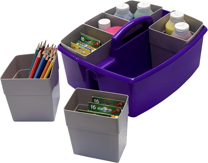 Storex Large Classroom Craft Caddy with Cups, 13 x 11 x 6.575 Inches, Purple, Case of 2 (00986A02C) - Image 8