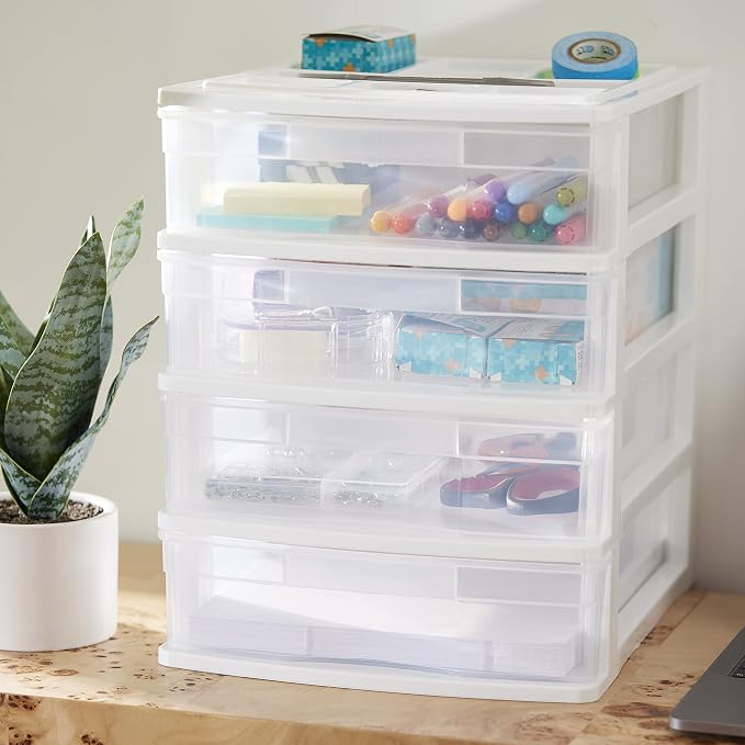 Gracious Living 4 Drawer Desktop & Countertop Organizer w/Organization Lid for Craft Storage, Office Supplies & School Supplies, White/Clear (4 Pack) - Image 6
