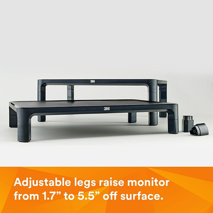 3M Adjustable Computer Monitor Stand, 16 in x 12 in x 13.6 in | Height Adjustable Monitor Riser For Desk, Office, Home With Underneath Storage Space, No Skid - Image 4