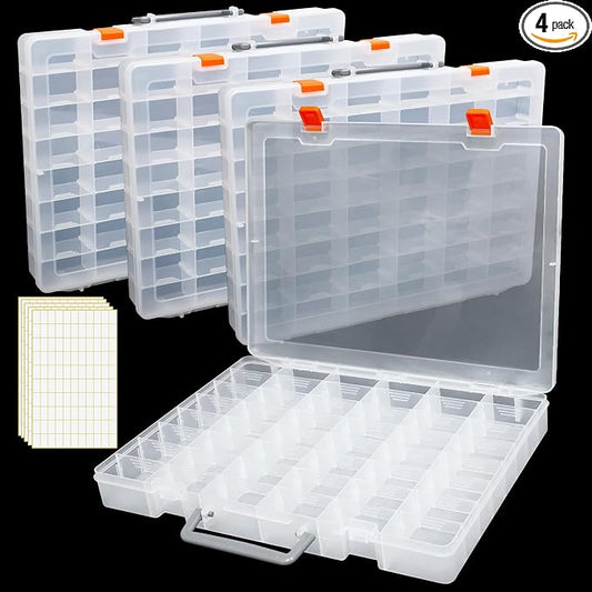 4 Pcs 48 Grids Plastic Toy Storage Case with Dividers for Mini Collectible Toys, Transparent Compartment Organizer Box for Jewelry, Craft, Beads (Box Only) by TANEMUDO