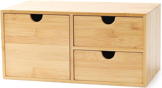Bamboo Desk Drawer Organizer, Desktop Organizer with Drawers(3 Drawers) | 3 Drawers Open Top Tray Fully Assembled Stores Pens, Notes, Makeup, Jewelry & Toiletries for Office, Vanity & Bath by Wisuce