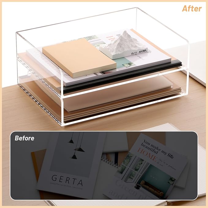 SANRUI Acrylic Desk Organizer Stackable Paper Tray, Letter Size Tray 2-Pack | Desk Organizers and Accessories, Clear Paper Organizer for Office Classroom Home 12.4 x 8.86 x 5.3 inches - Image 9