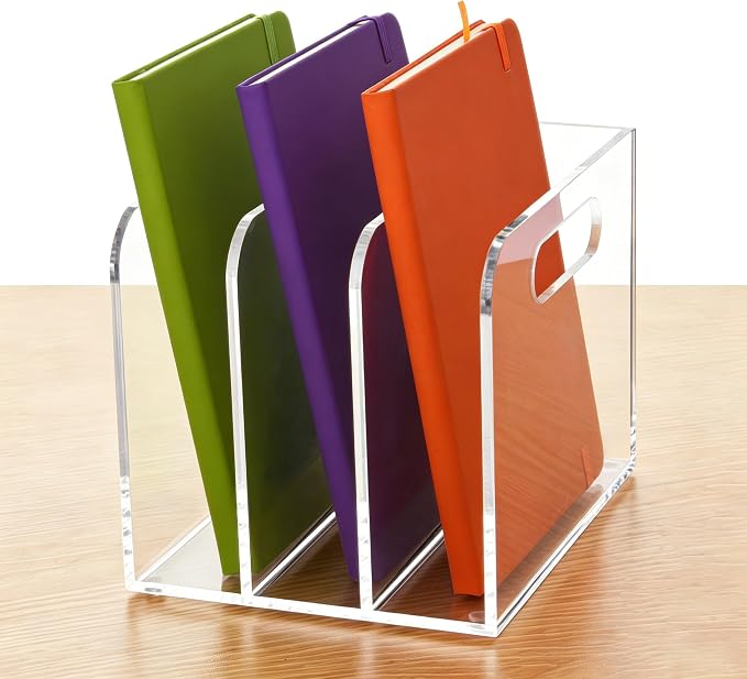Lovemolly 3-Slot Clear Acrylic Magazine File Holder, Vertical Desk Organizer with Handle – No-Assembly Document Sorter for Office & Home, 7.48 x 6.69 x 6.3 in by Unknown