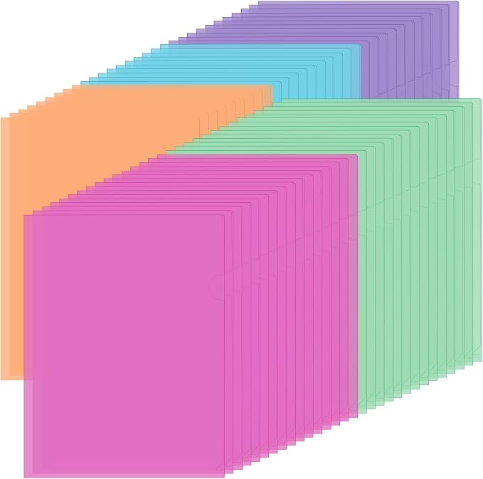 Fainne 100 Pcs Plastic Document Folders Clear File Folders Plastic Pockets Sleeves Letter Size 8.7 x 12.2 Inches A4 Assorted Colors for Office Supplies (Stylish Color) by Fainne