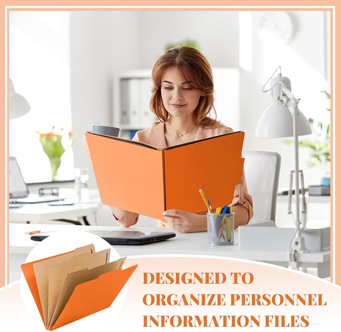 Skyygemm 12 Pcs Classification Folders 3 Pocket Dividers Letter Size Employee File Folder with 2 Prong Fasteners 2 in Expansion Pressboard Medical Document Organizers Bulk for School Office(Orange) - Image 6