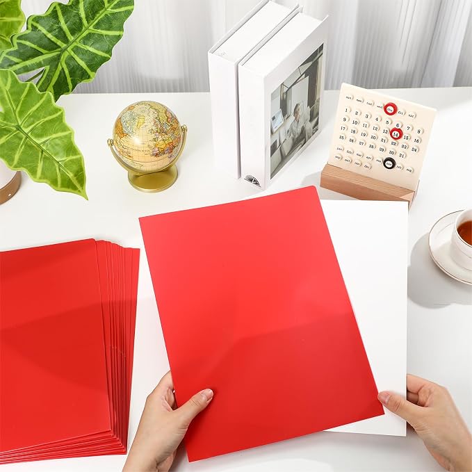 Patelai 50 Pack Plastic Folders with Pocket Bulk 2 Pocket Heavy Duty Letter Size Folders Business Card Holder for School Office File(Red Color) - Image 4