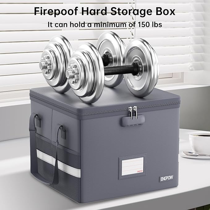 ENGPOW 5200°F File Box Fireproof Document Box with Lock,Heat Insulated Collapsible File Storage Organizer Box with Handle,Portable Home Office File Cabinet for Hanging Letter/Legal Size Folder, Gray - Image 6