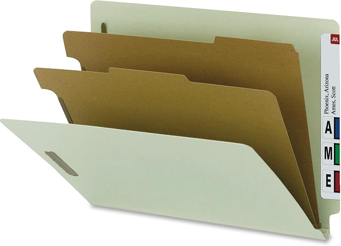 Smead 100% Recycled Pressboard End Tab Classification Folder, 2 Dividers, 2" Expansion, Letter Size, Gray/Green, 10 per Box (26802) by SMEAD