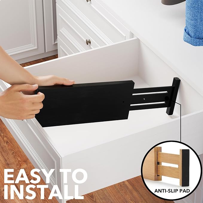 SpaceAid Bamboo Dresser Drawer Dividers 6 Pack, 4.65“ High Adjustable 12.5“-17” Drawer Organizers, Expandable Organization for Clothing, Clothes, Dressers, Black - Image 6