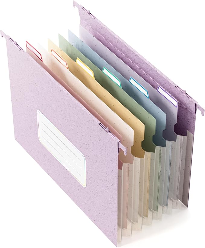 EcoStash Wheat Straw Hanging File Folders,7-Pocket Accordion Organizer | Large Capacity,Letter Size for Filing Cabinet, 100% BPA Free, Return to Nature, Healthy Living-Lavender purple by EcoStash