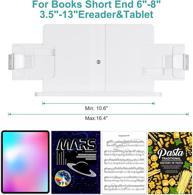 PATIKIL Book Stand for Reading, Metal Reading Rest Book Holder with Page Clips, Height Angle Adjustable, 360° Rotating Arm Suitable for Sheet Music, Laptop - Image 5