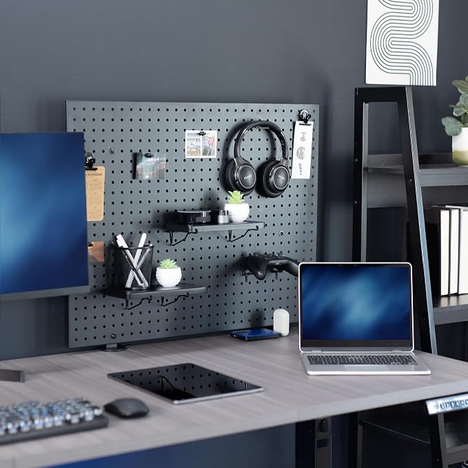 VIVO Black Clamp-on 30 x 24 inch Desk Pegboard, PP-DK30B-1 | Steel Privacy Panel, Magnetic Peg Board, Office Accessory Organizer, Above or Under Desk Placement - Image 2
