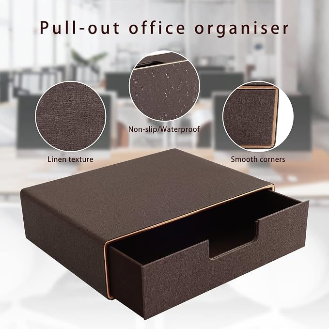 Stackable Organizer Drawer Classic Brown Pu Leather Handmade,Organize Home Office Desk Accessories and Sort Letter-Size Paper/a4 Document,Desk Caddy with Drawers Storage Box,13.1x10x3.7inches - Image 6