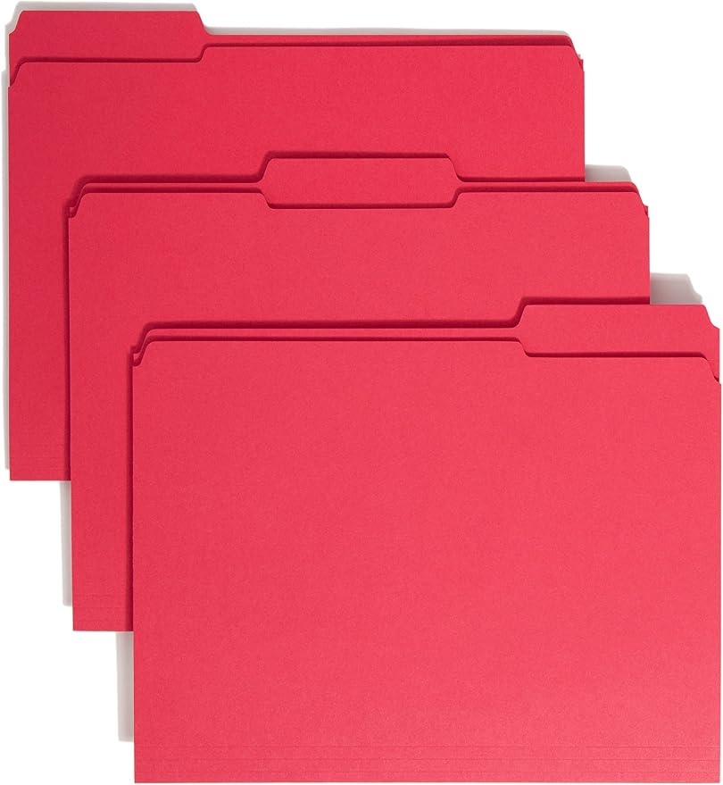 Smead File Folder, Reinforced 1/3-Cut Tab, Letter Size, Red, 100 per Box (12734) by SMEAD
