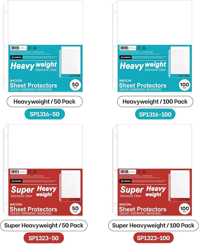 Super Heavyweight Sheet Protectors for 3 Ring Binders - 3-Hole Letter Size Clear Plastic Heavy Duty Sleeves, Archival Safe, Durable Page Protectors for Documents, 8.5x11 Inch (100 Pack) - Image 7