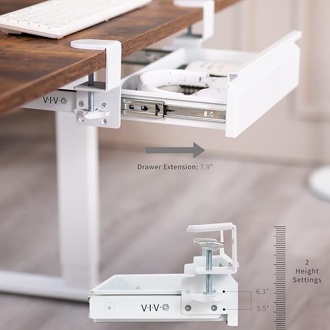 VIVO 16 inch Clamp-On Sliding Pull-out Drawer without Shell for Office Desk, Storage Organizer for Sit Stand Workstation, White, DESK-AC03C-W - Image 6